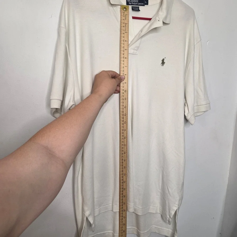Polo Ralph Lauren Mens Large Cream White Short Sleeve Cotton Pony Logo Polo